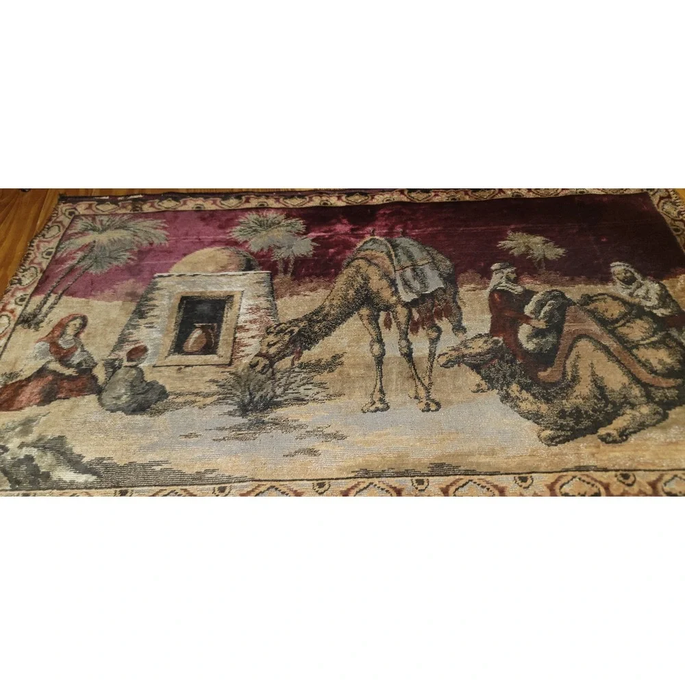 Vintage Nativity Scene Camel Religious Wall Hanging Tapestry Art Decor